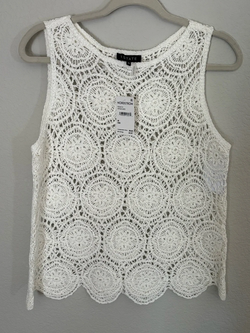 NWT 1. State White Crochet Tank Top with Circular Lace - M - Picture 1 of 3